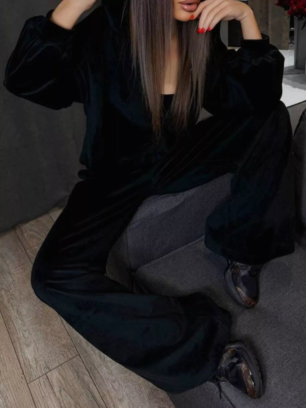 Zip Up Hoodie and Wide-Leg Pants Set