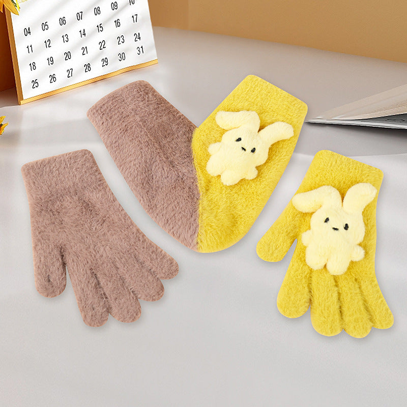 Fleece-lined, Windproof, Cute Cartoon Couple's Wool Gloves
