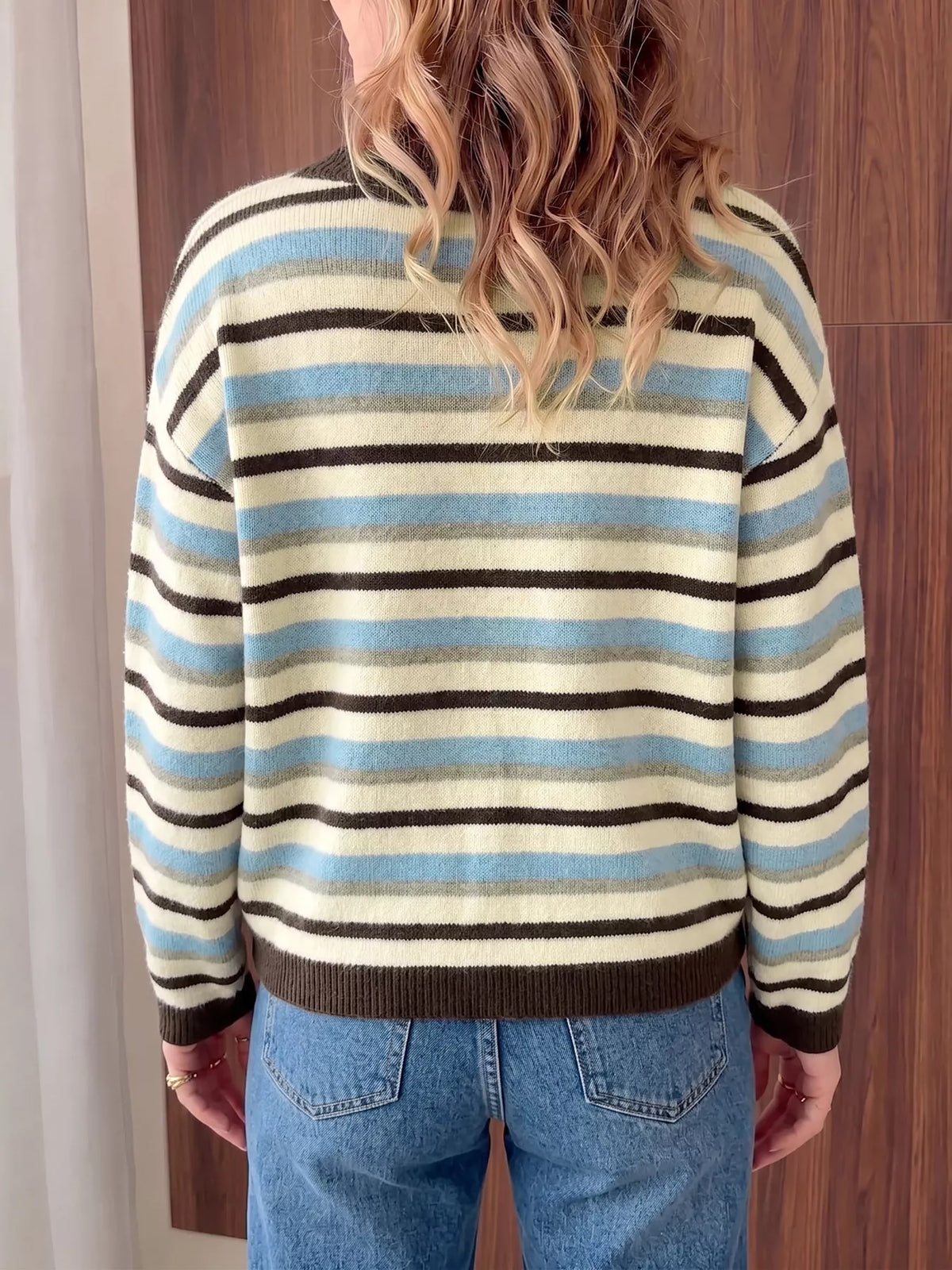 Striped Crew Neck Button-Down Cardigan