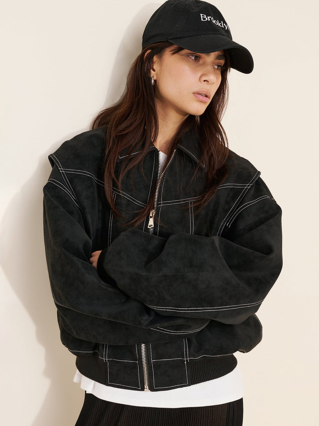 Turn-down Collar Faux Leather JacketShort Style Coat