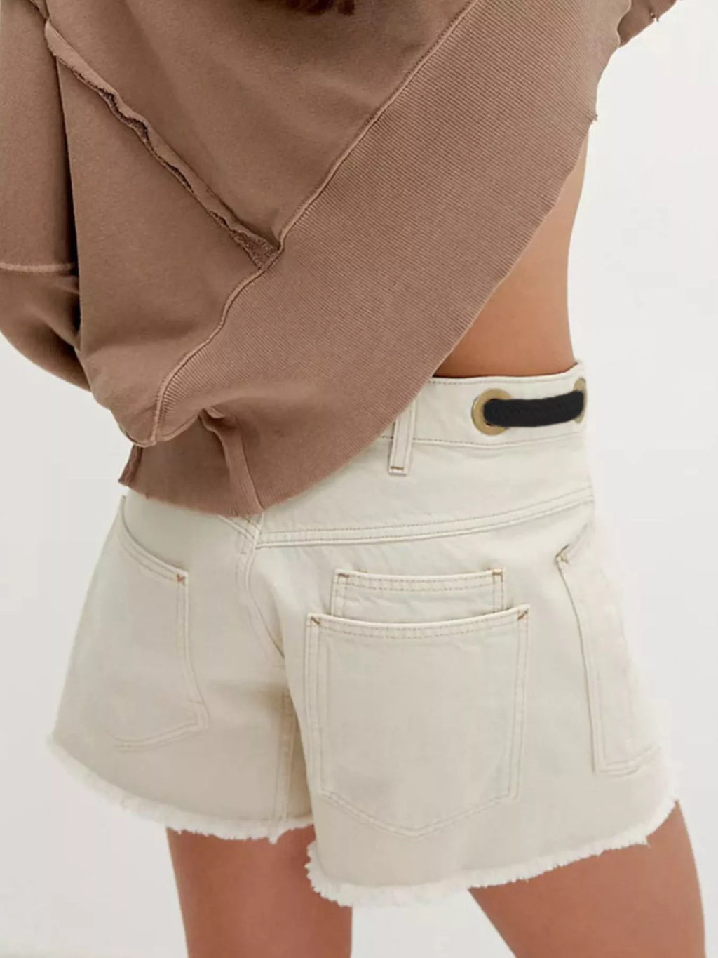 Drawstring Raw Hem Denim Shorts