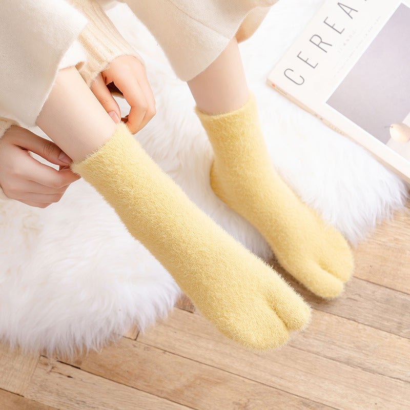 Women's Fleece-lined Thermal Winter Toe Socks Mid-calf Thick Warm