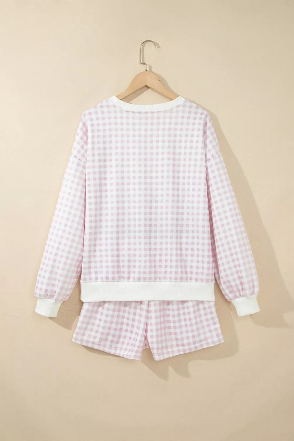 Gingham Long Sleeve Sweatshirt and Shorts Set