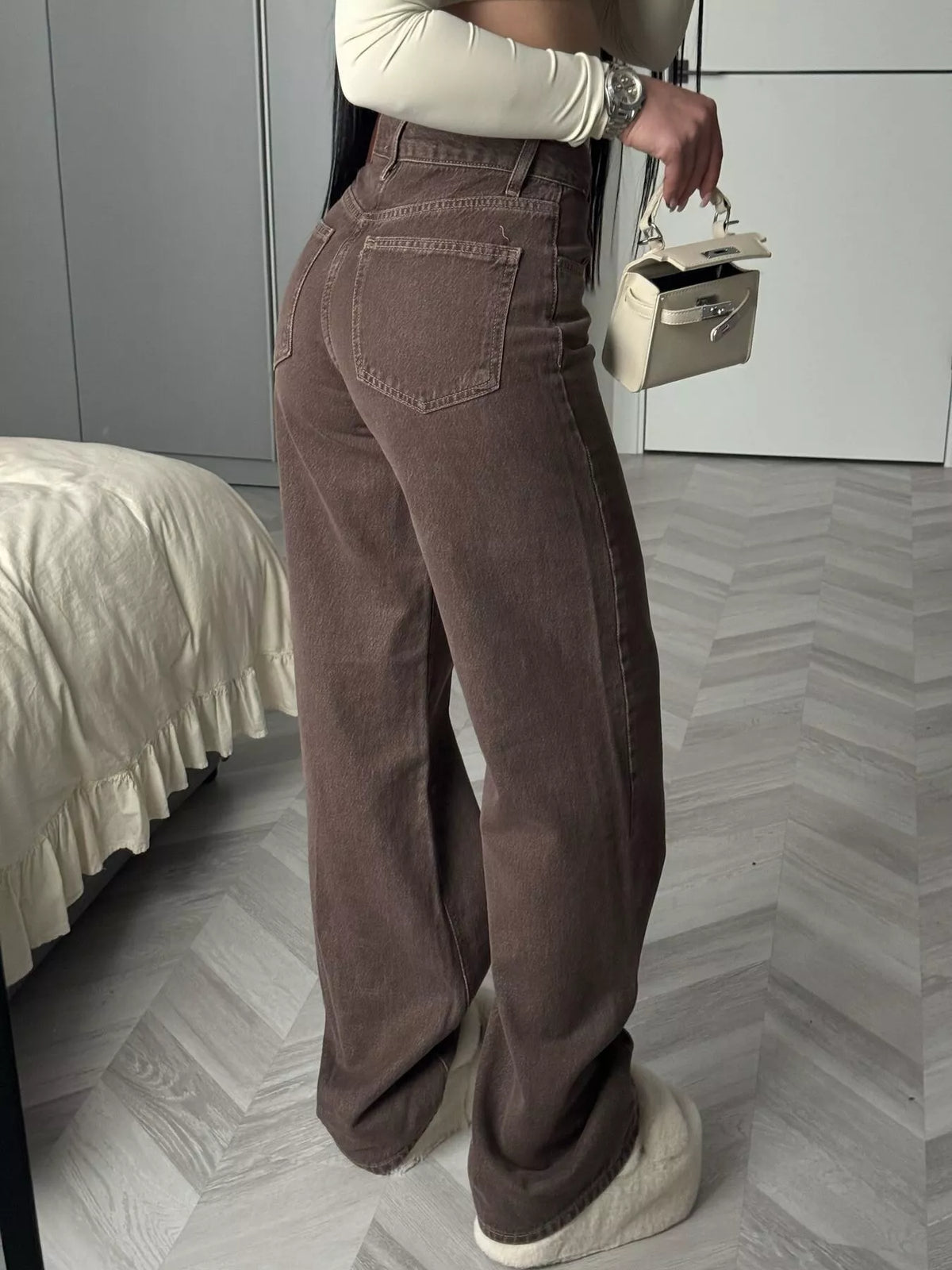 High-Waisted Wide-Leg Jeans with Tie-Waist Detail