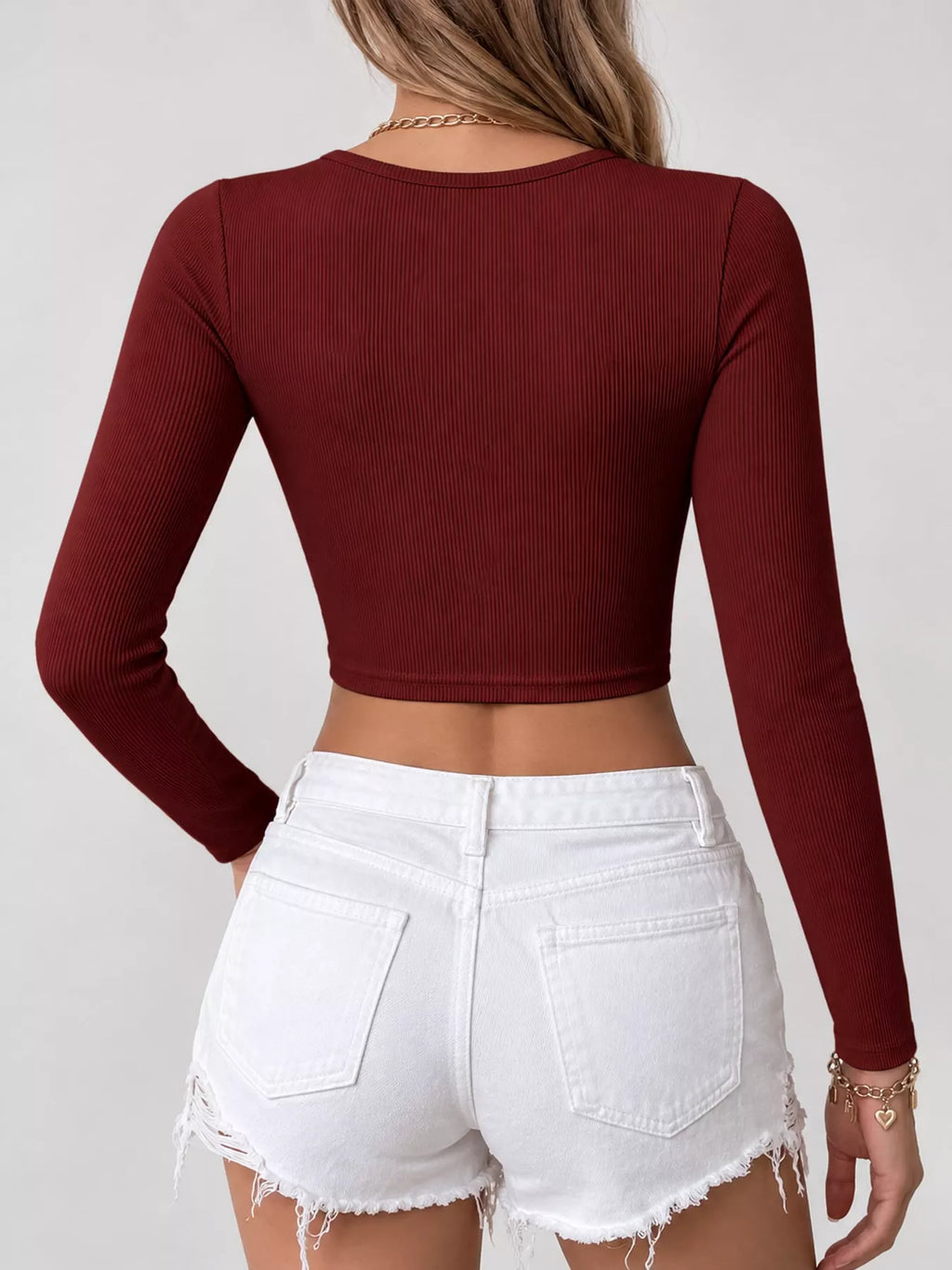 Cutout Back Long Sleeve Crop T-Shirt