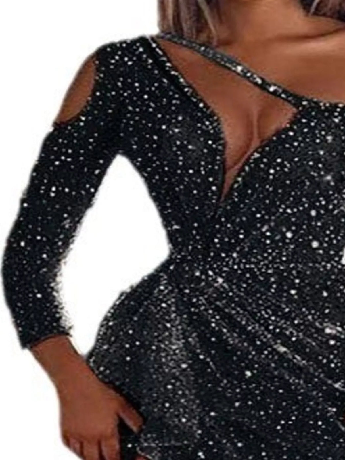 Full Size Sequin One-Shoulder High-Slit Evening Dress Plus Size