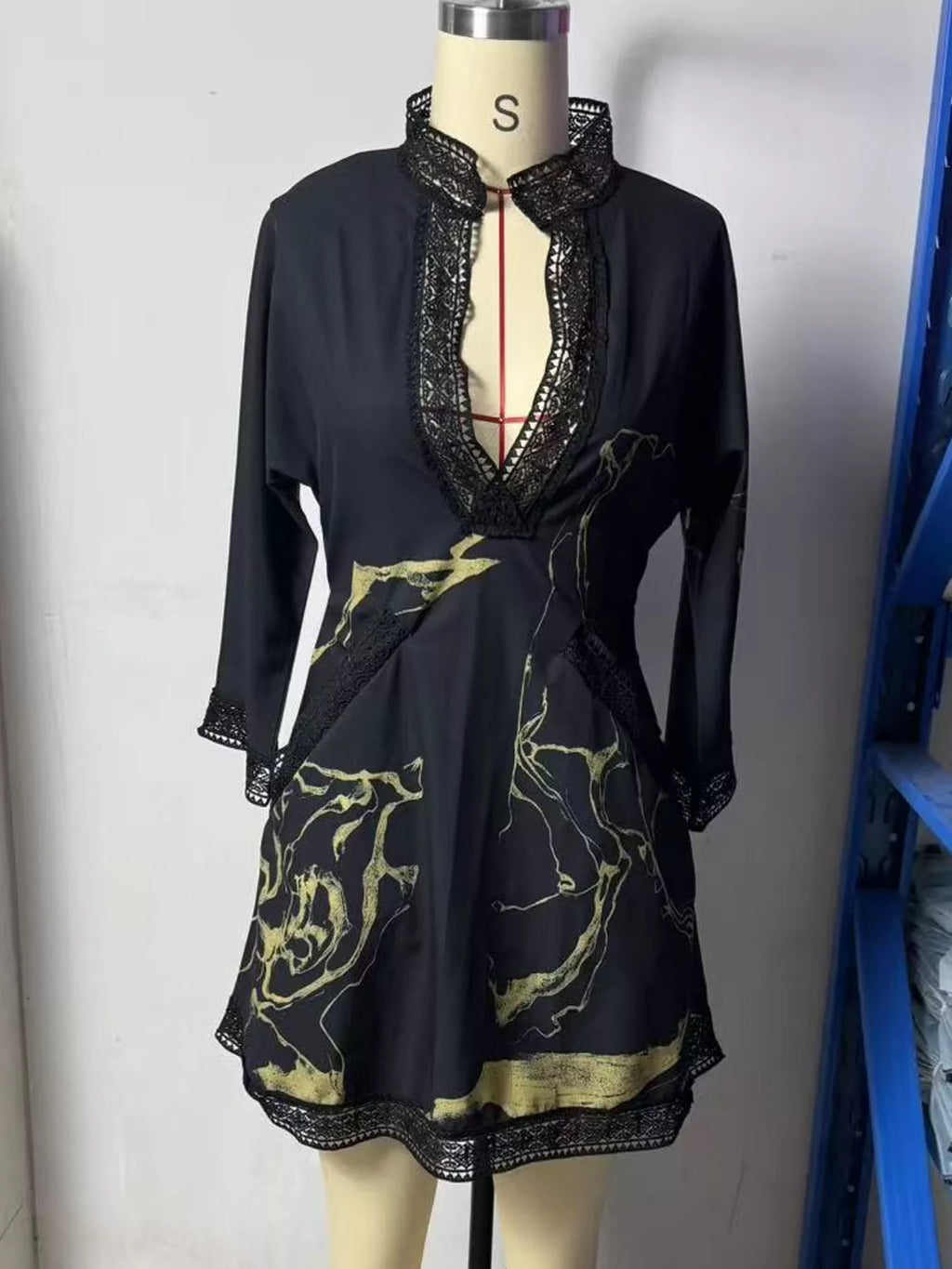 Notched 3/4 Sleeve Mini Dress
