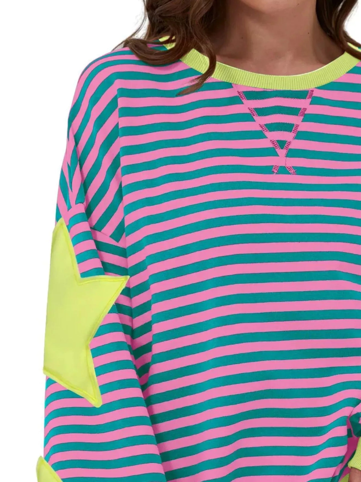 Full Size Star Patch Striped Oversized Sweatshirt Plus Size