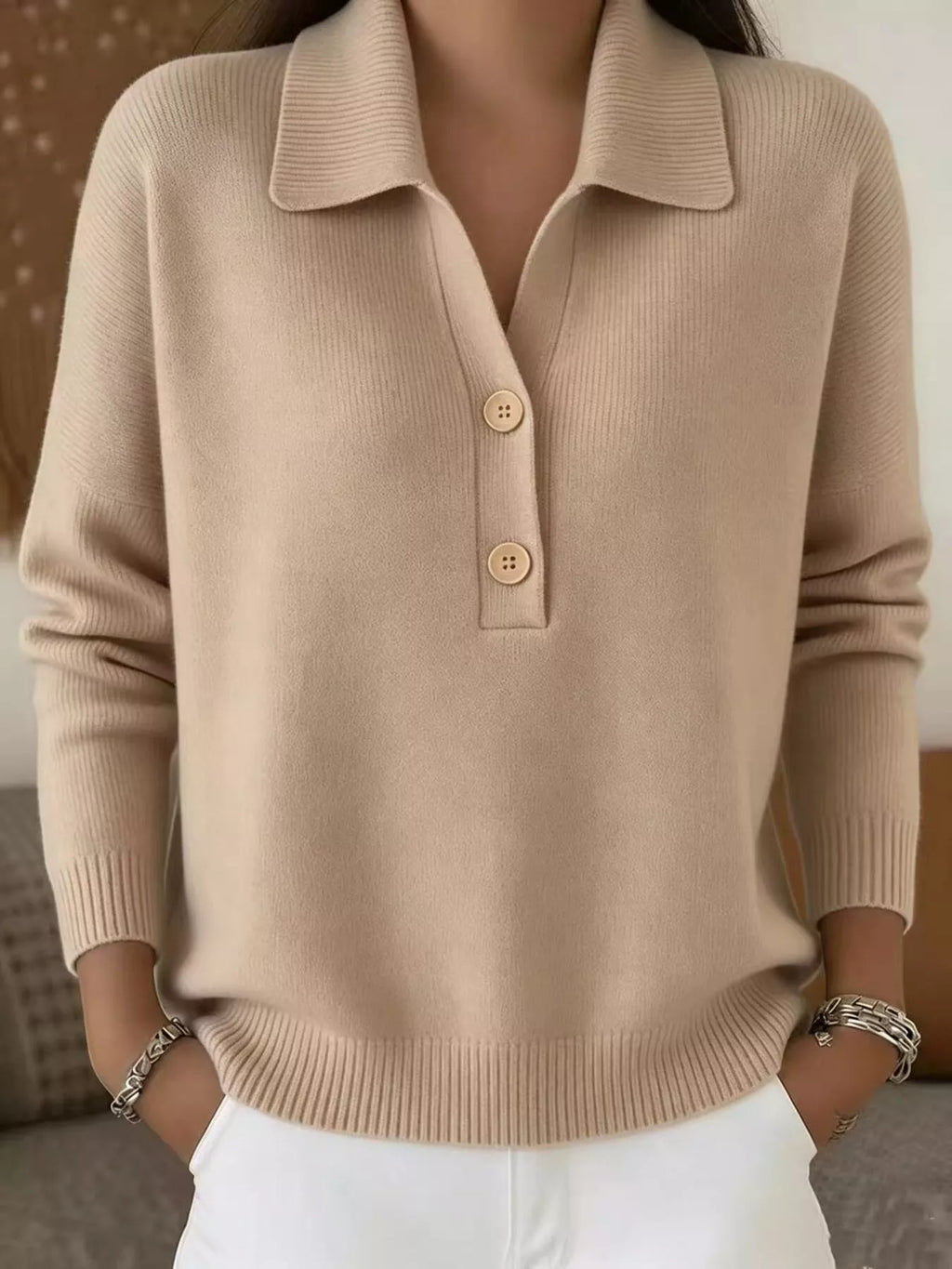 Ribbed Knit Button Detail Sweater