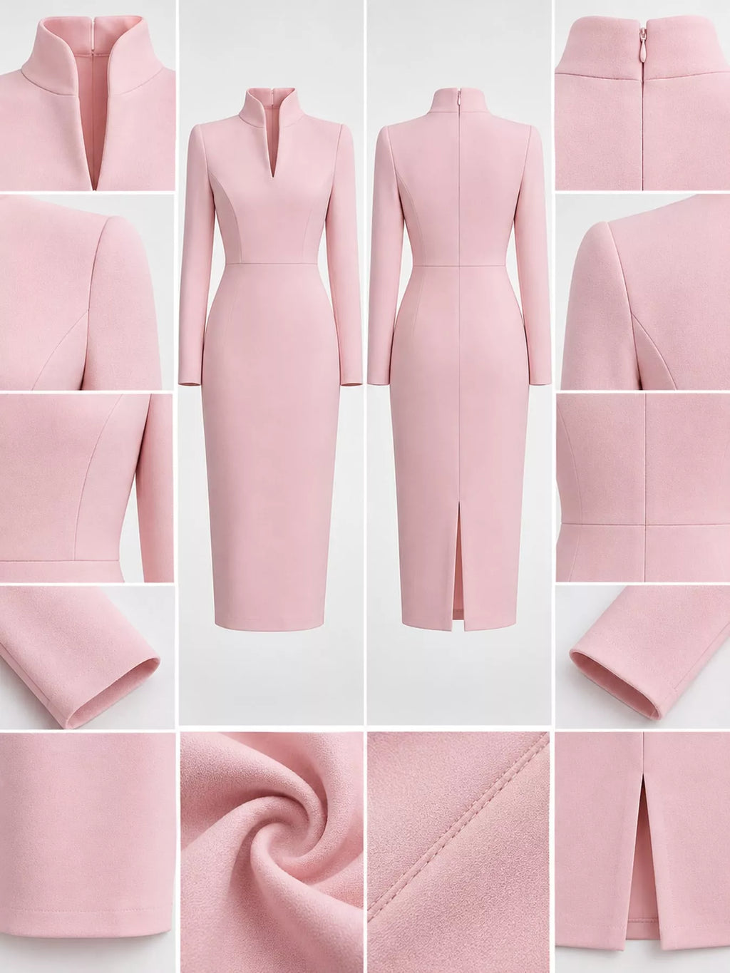 Full Size Stand-Collar Long-Sleeve Midi Dress Plus Size