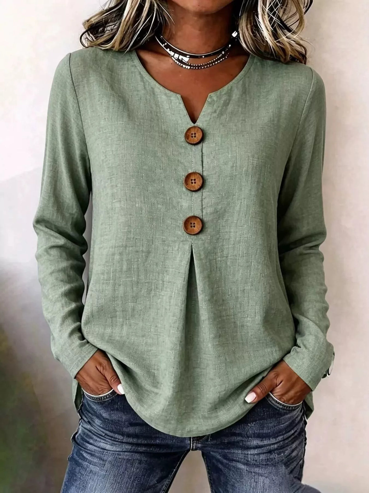 Full Size Decorative Button Long Sleeve Blouse Plus Size