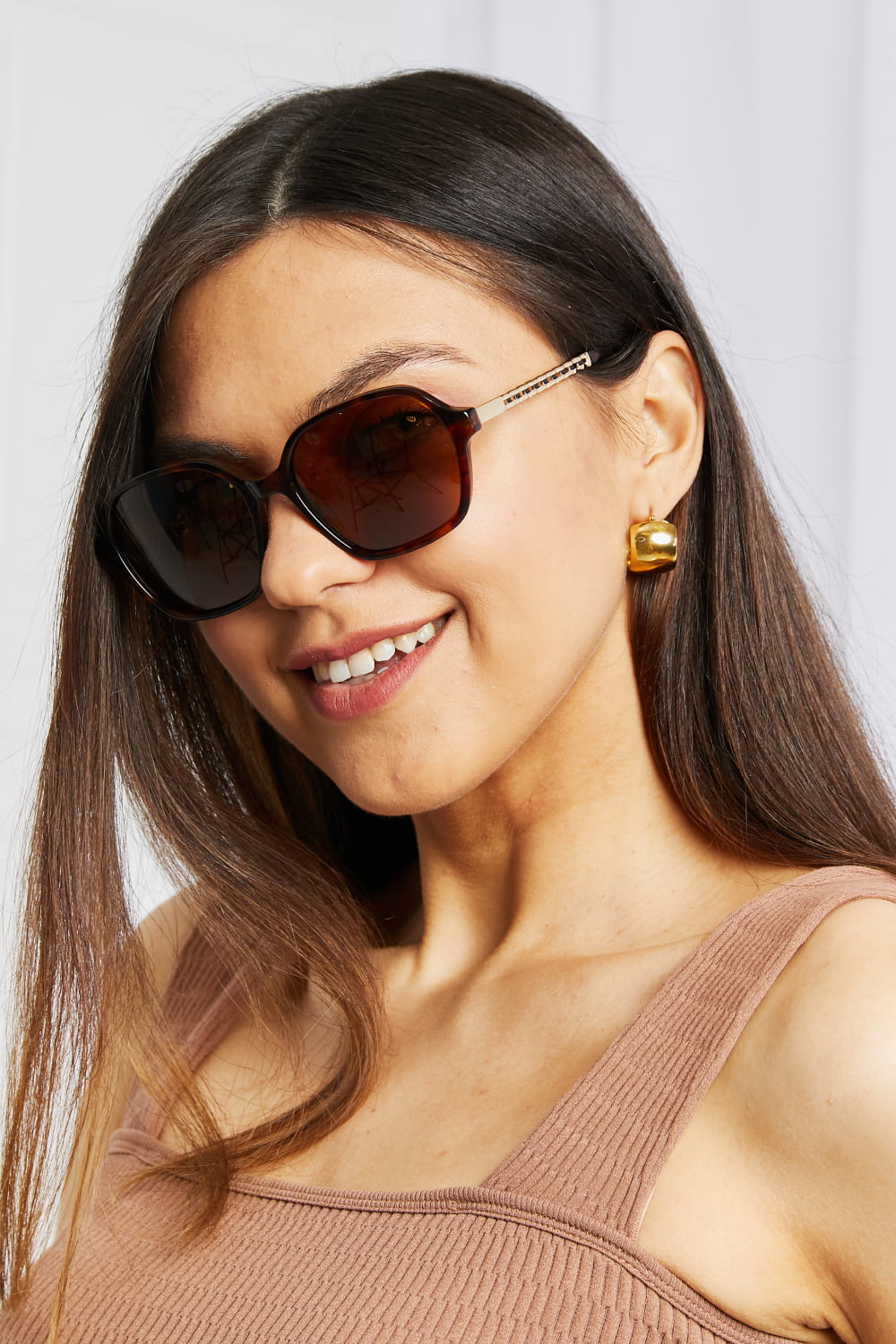 TAC Polarized Full-Rim Square Sunglasses with Gold Hardware