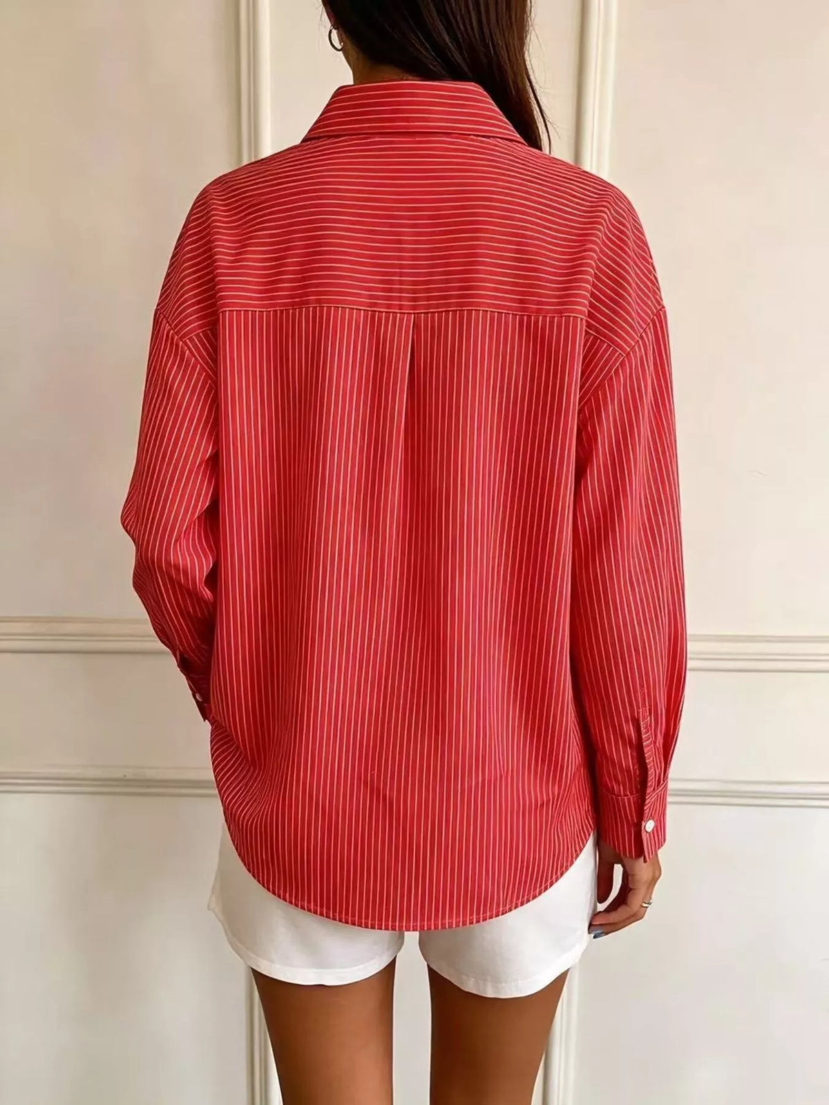 Full Size Striped Button-Down Long Sleeve Shirt Plus Size