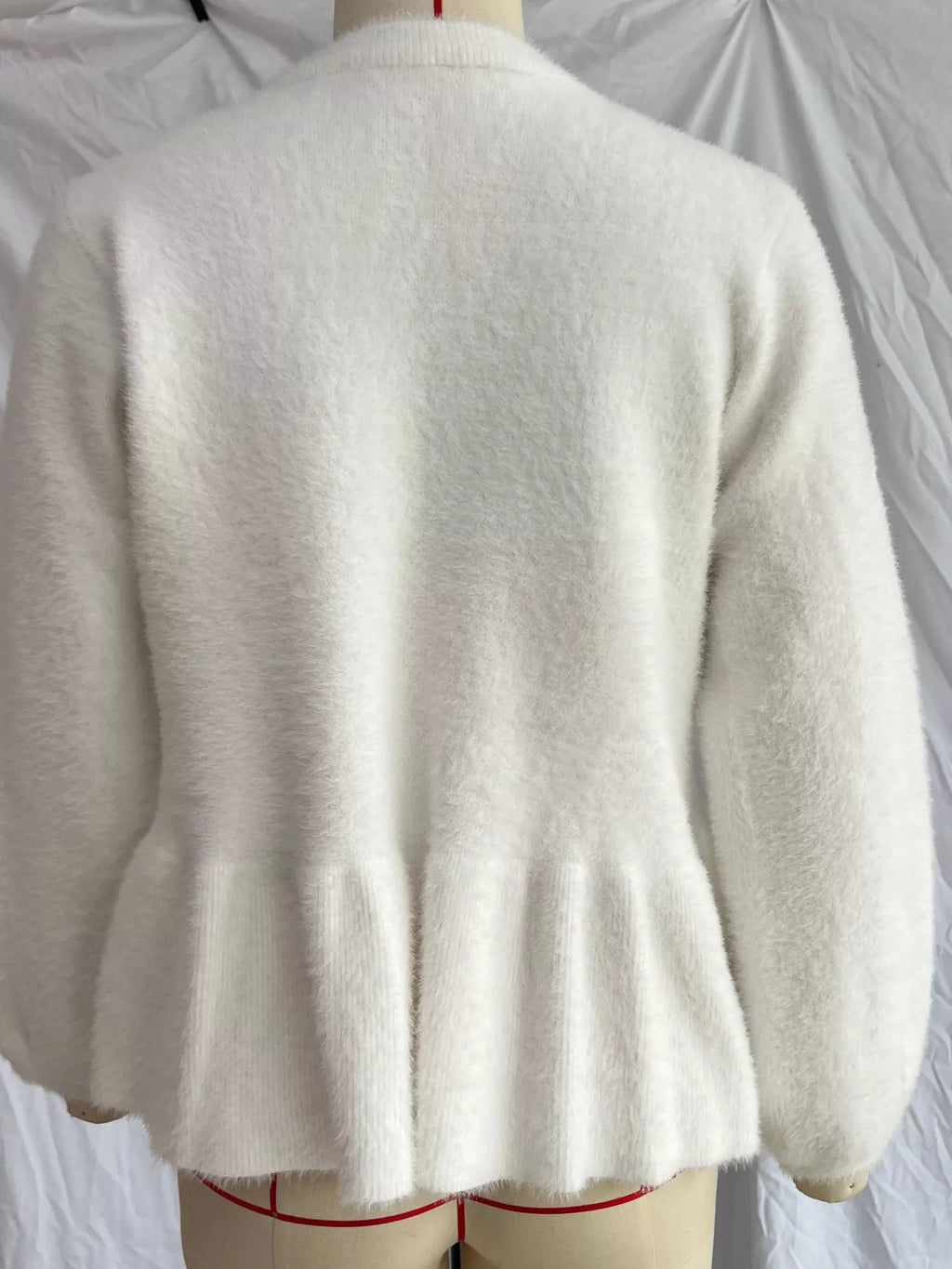 Fuzzy Peplum Cardigan with Pearl Buttons