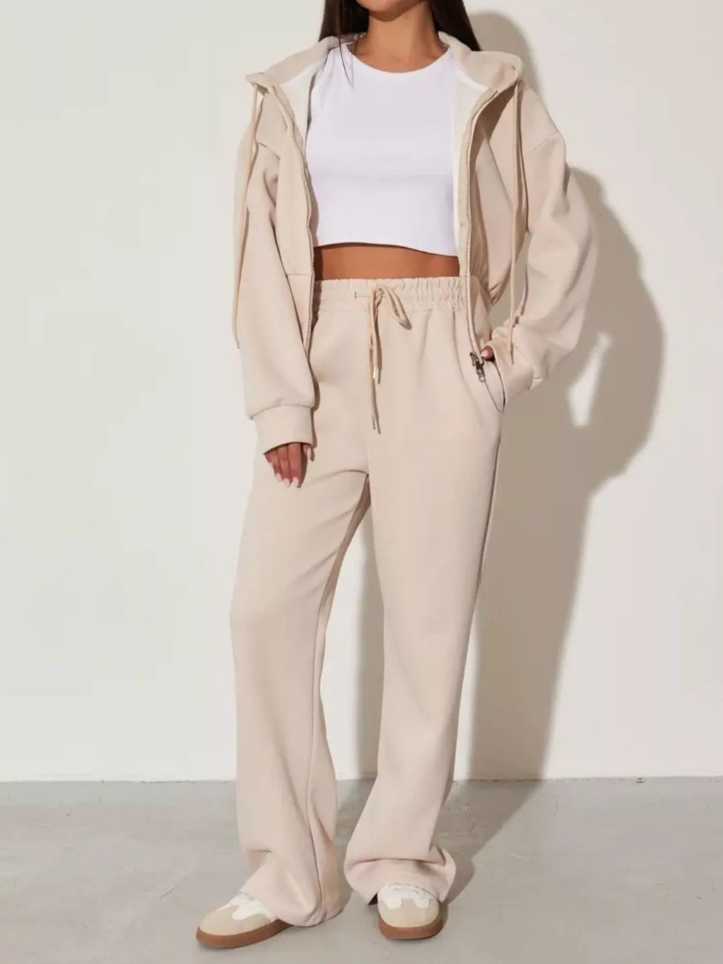 Zip-Up Hoodie and Wide-Leg Sweatpants Set