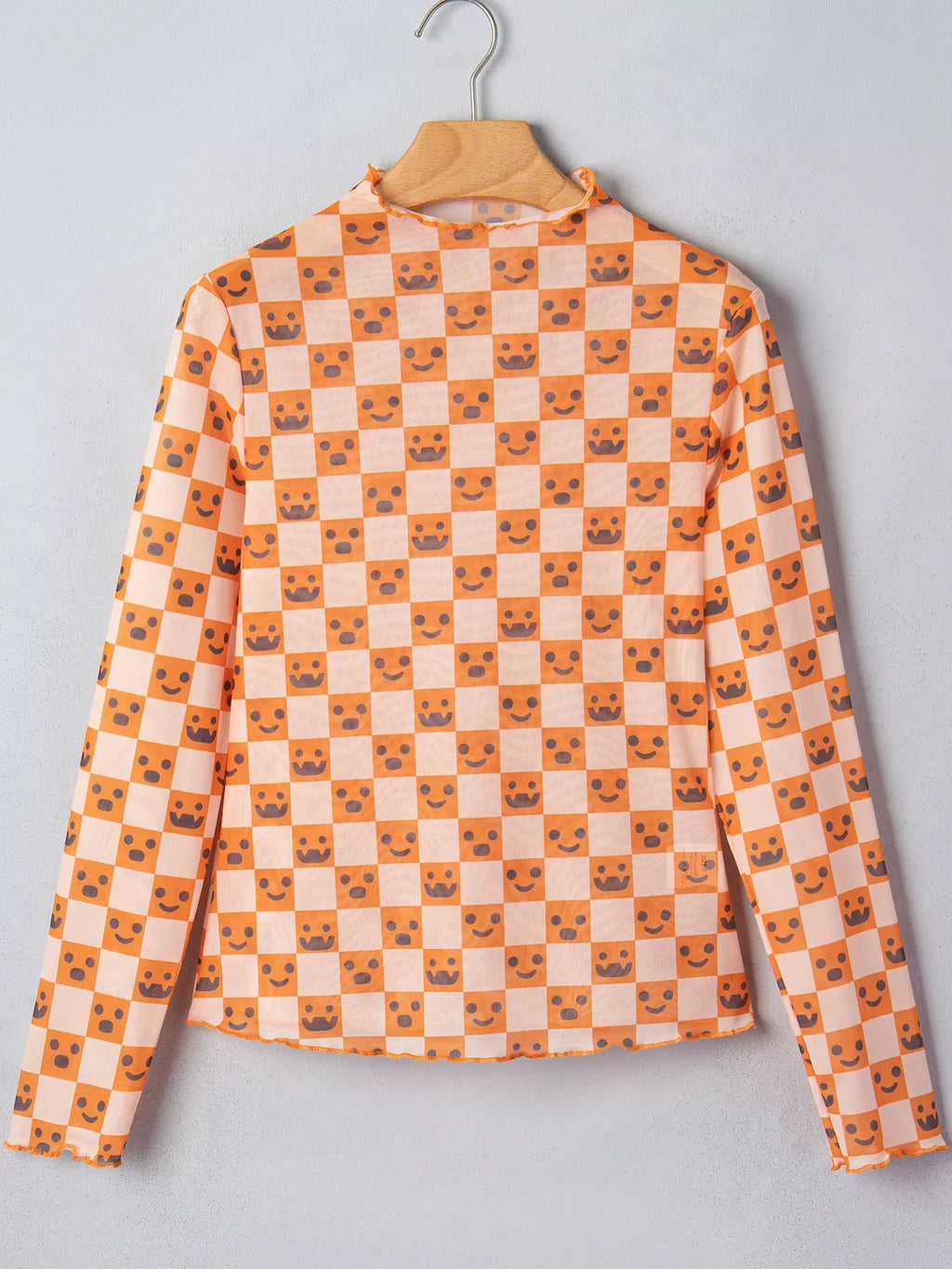 Abstract Halloween Pattern Long Sleeve Mock Neck Blouse