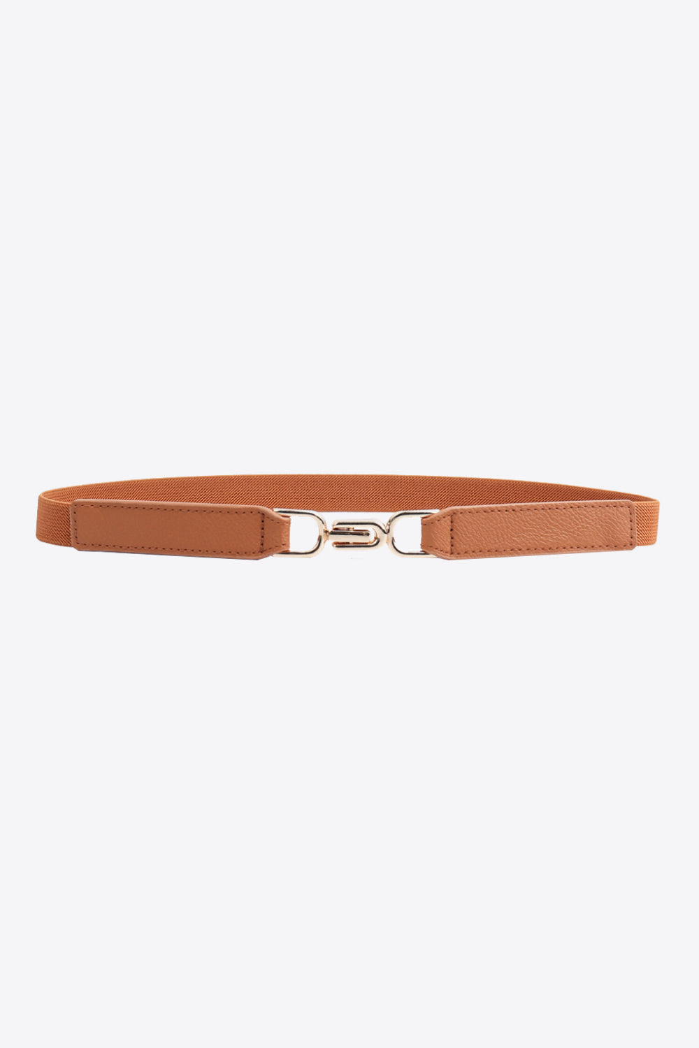 Leather Trim Elastic Waist Belt with Alloy Buckle
