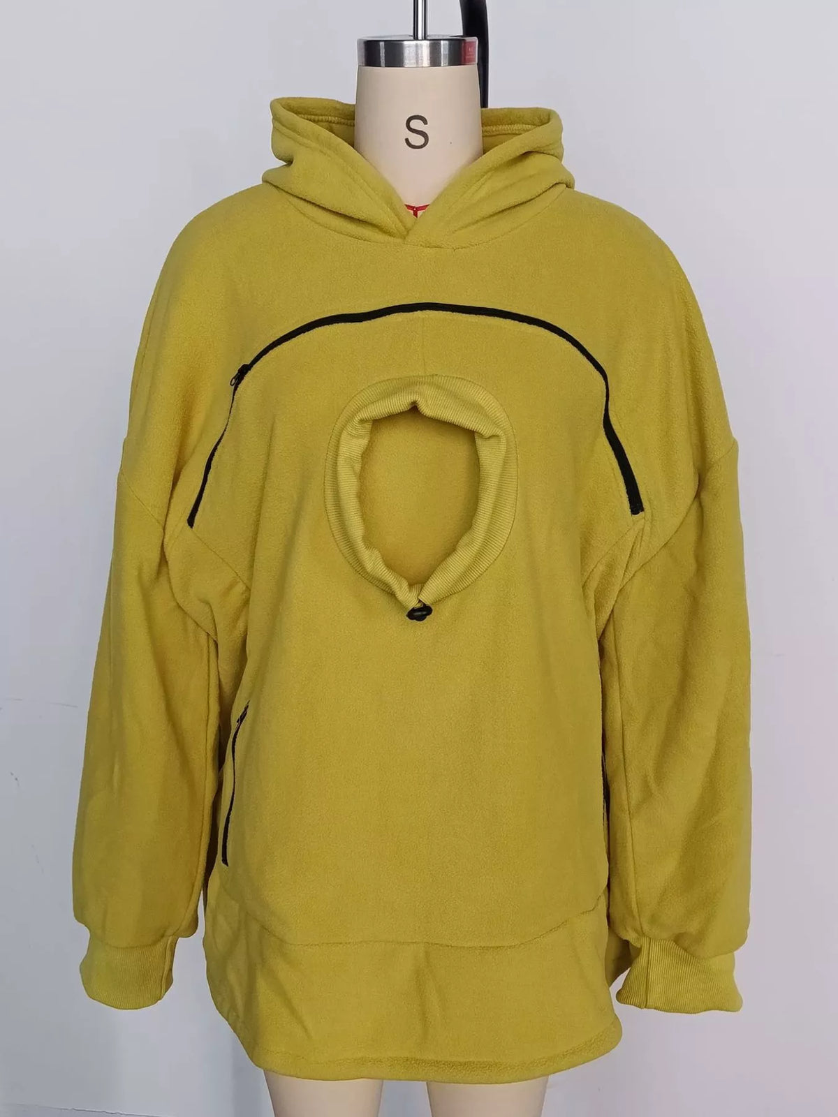 Full Size Fleece Pet-Carrying Hoodie with Cat Pouch Plus Size