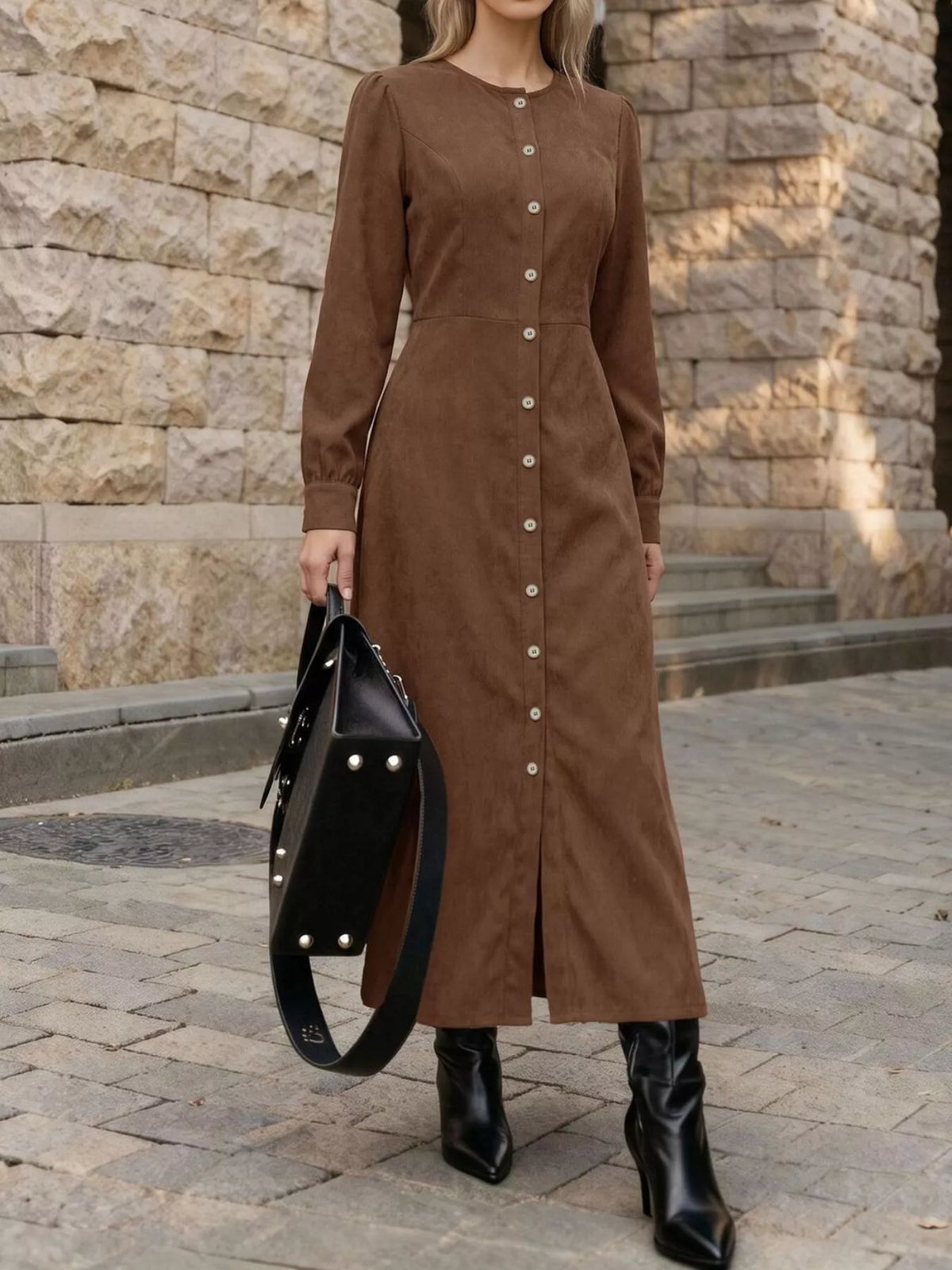 Corduroy Button-Down Maxi Dress