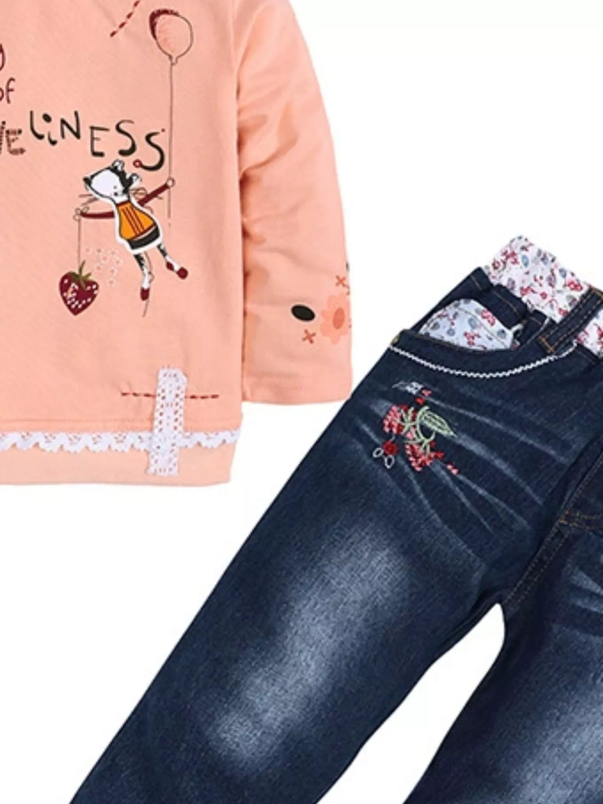 Children's Round Neck Top and Jeans Set
