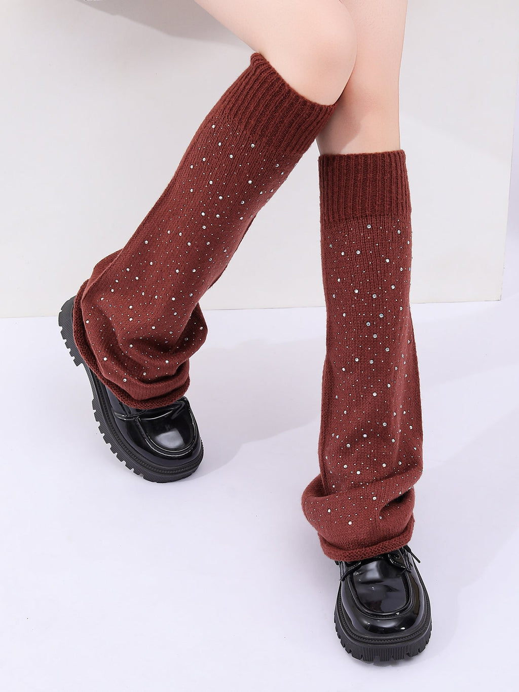 Women Girls Neon Color Flared Knit Rhinestone Sock Cuffs Leg Warmer Slouch Socks For Clubwear Party Daily
