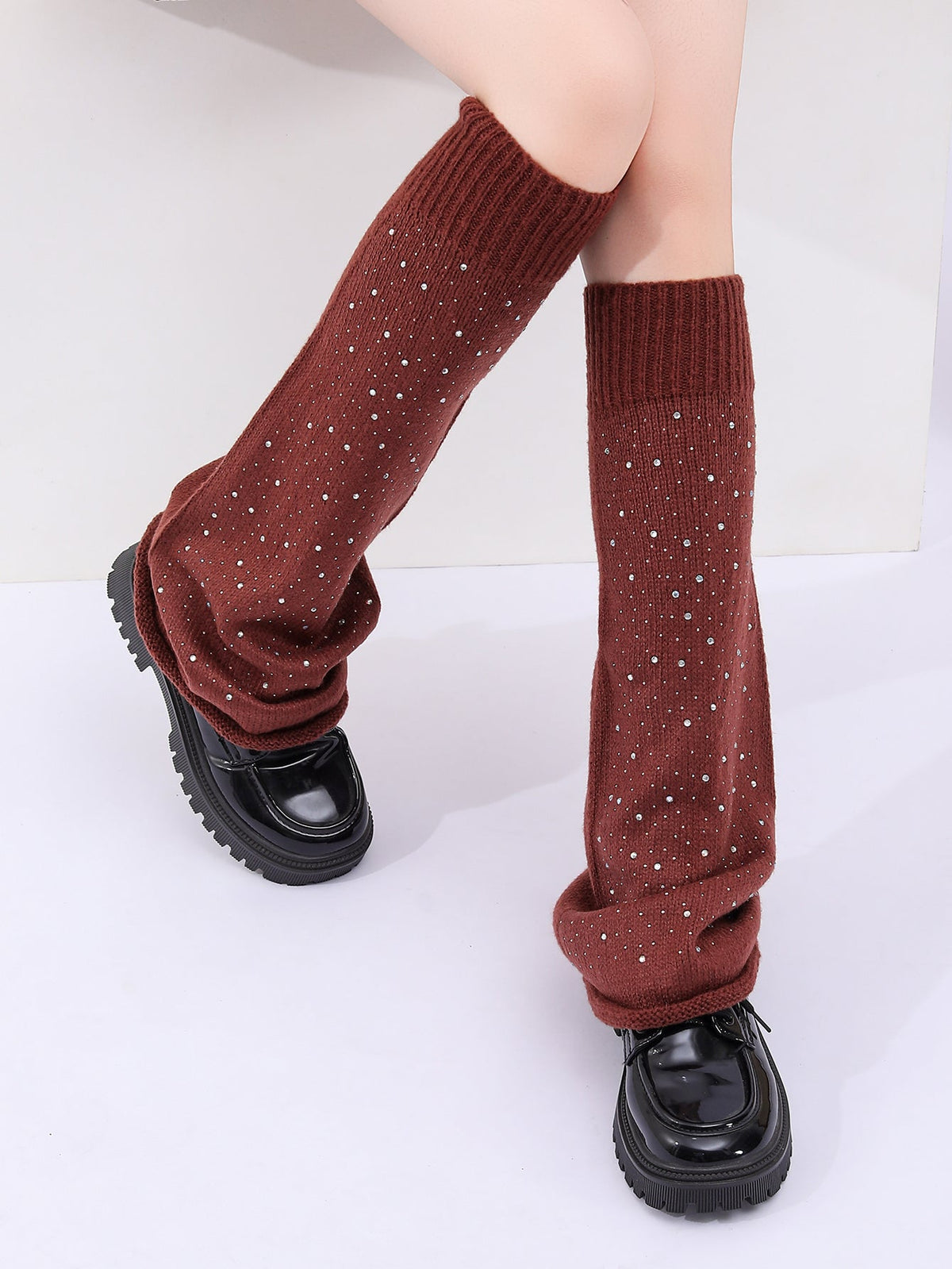Women Girls Neon Color Flared Knit Rhinestone Sock Cuffs Leg Warmer Slouch Socks For Clubwear Party Daily