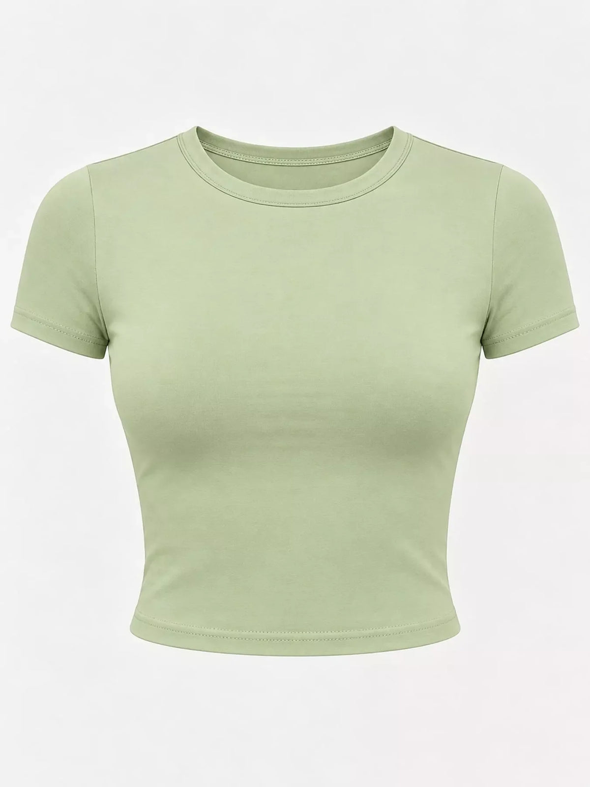Slim Fit Basic Crew Neck Short Sleeve Crop T-Shirt