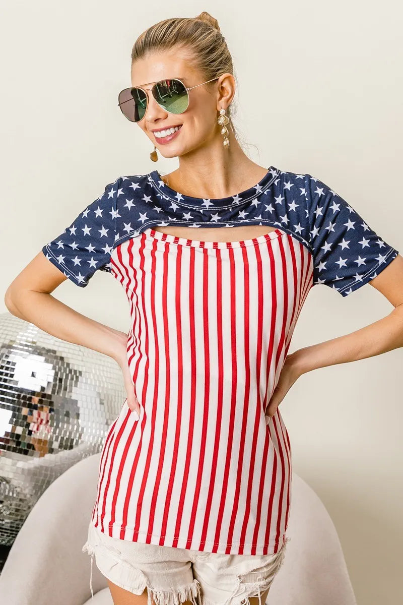 BiBi American Flag Theme Front Cut Out Top