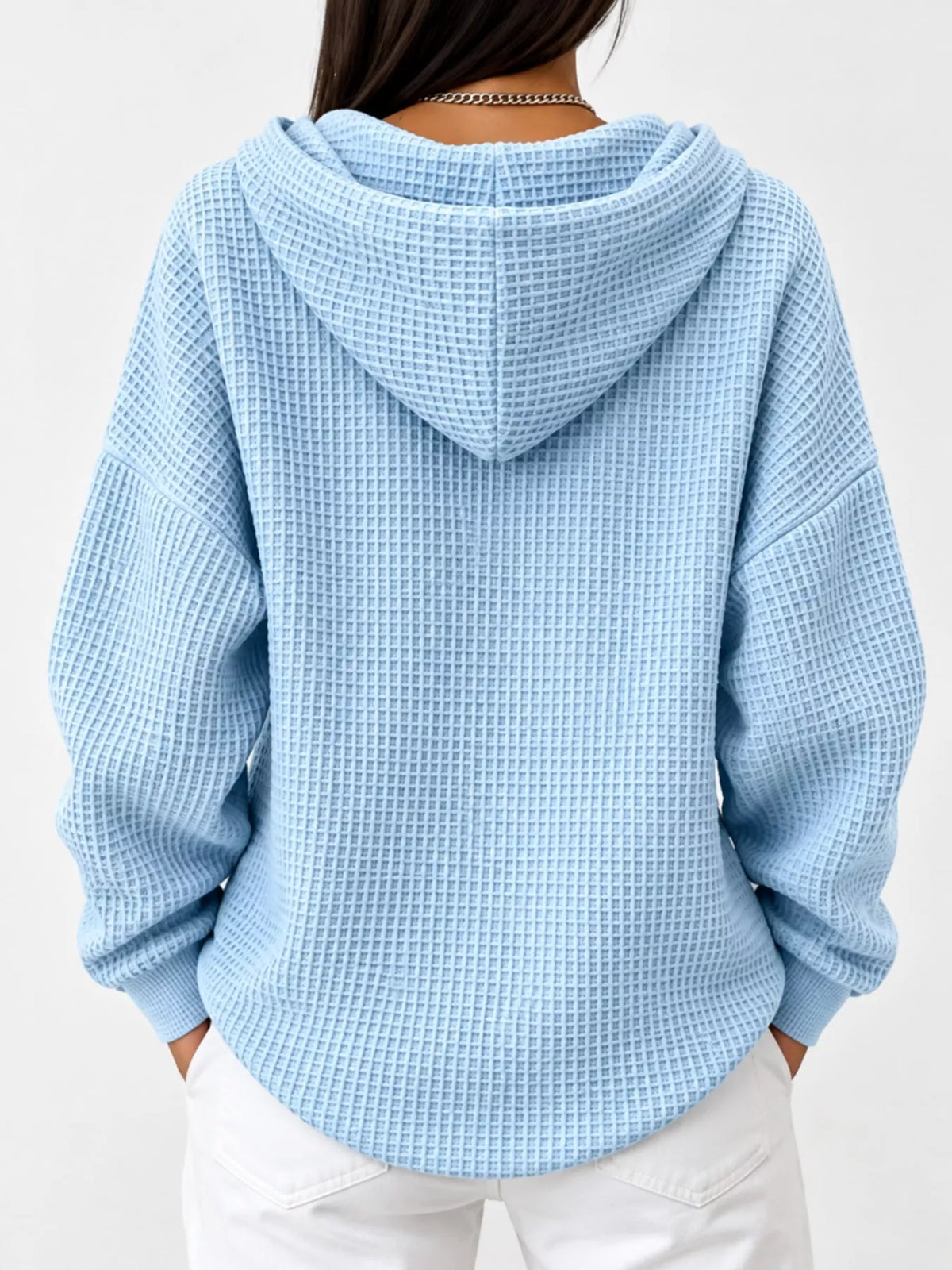 Full Size Waffle Knit Button Detail Hoodie Plus Size