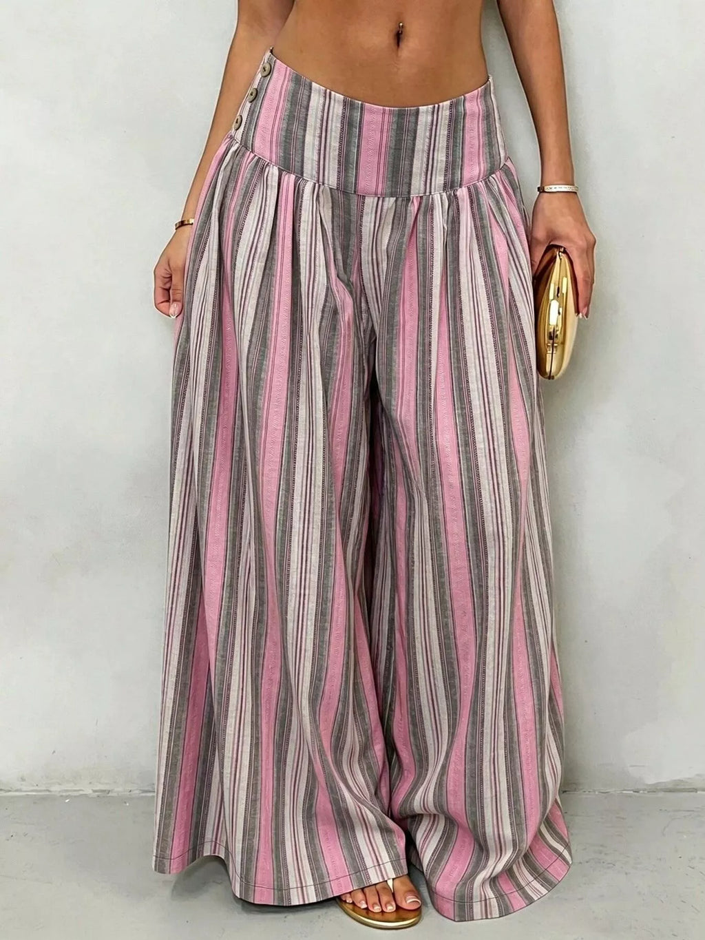 High-Waisted Striped Wide-Leg Casual Pants