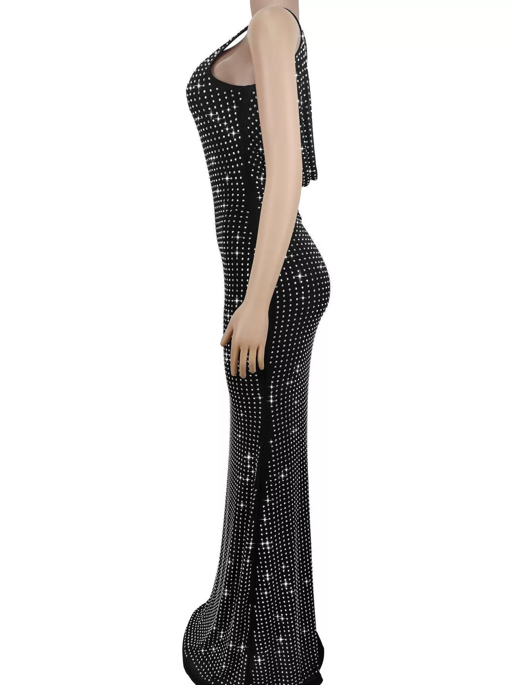 Sleeveless Rhinestone Embellished Bodycon Maxi Dress
