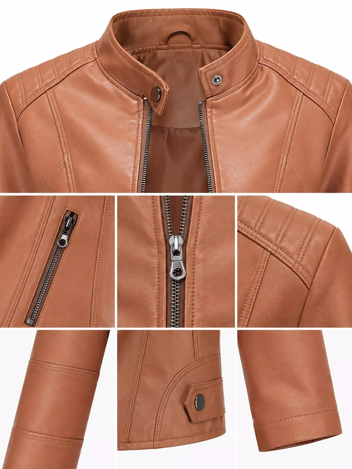 Full Size Slim Fit Faux Leather Moto Jacket Plus Size