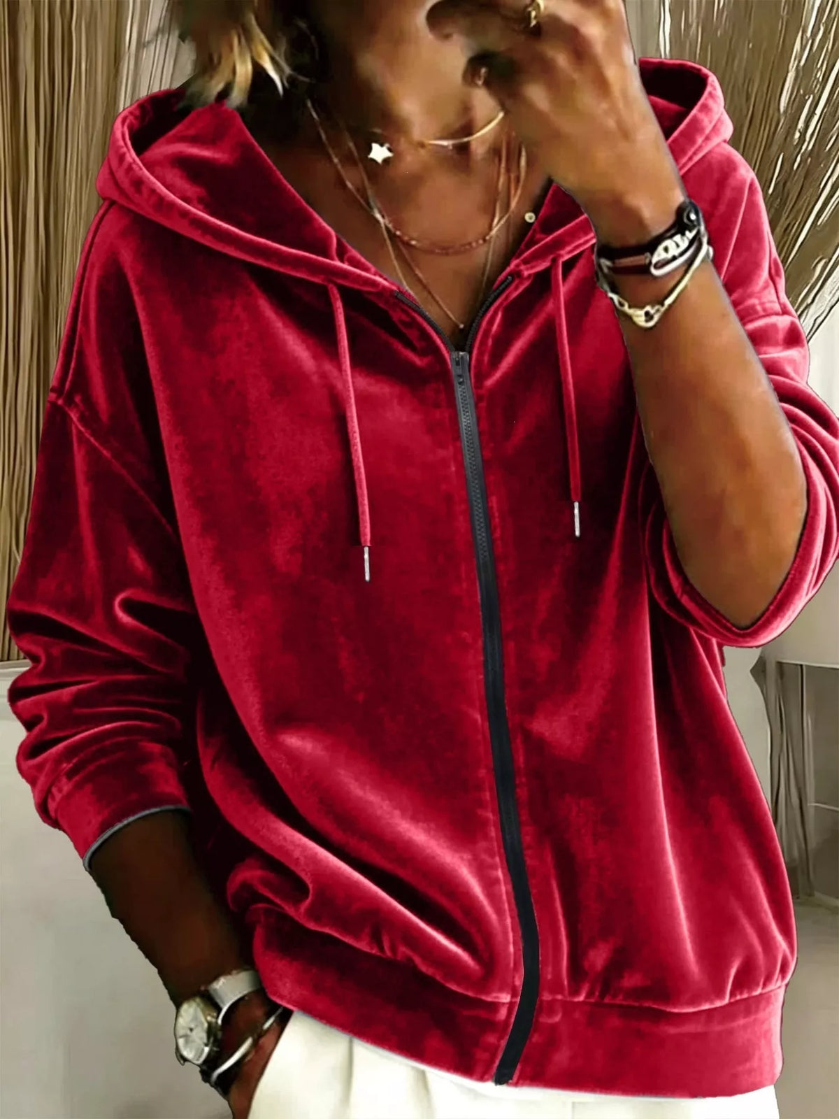 Full Size Velvet Zip-Up Hoodie Plus Size
