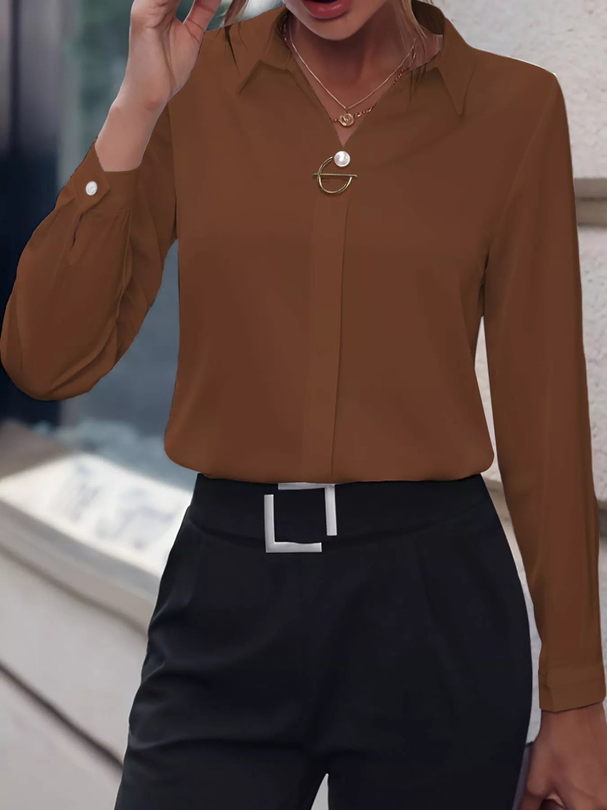 Long Sleeve Satin Blouse