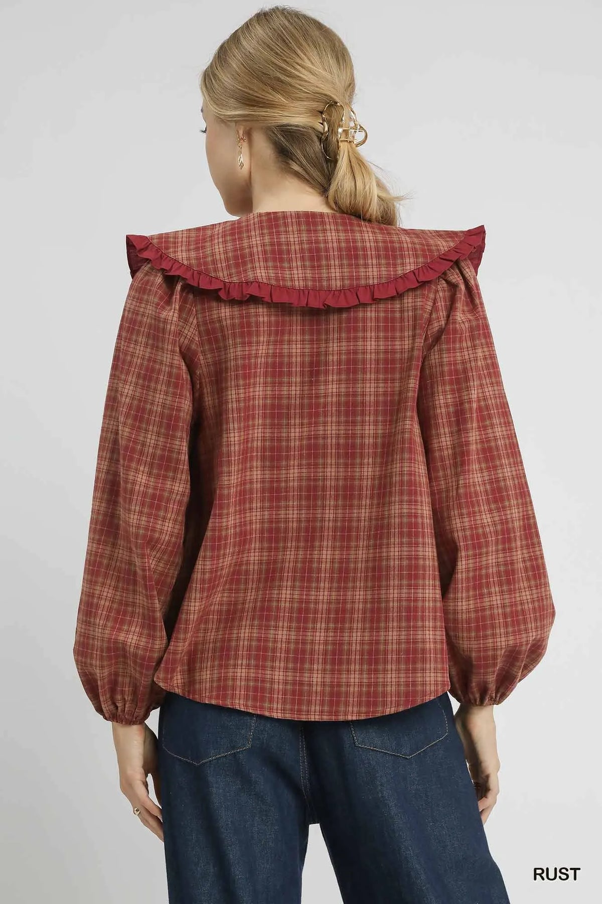Plaid Ruffle Collar Blouse – Plus Size