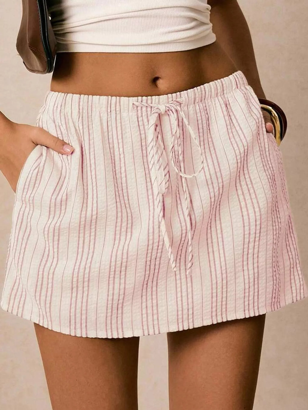 Striped Drawstring Mini Skort