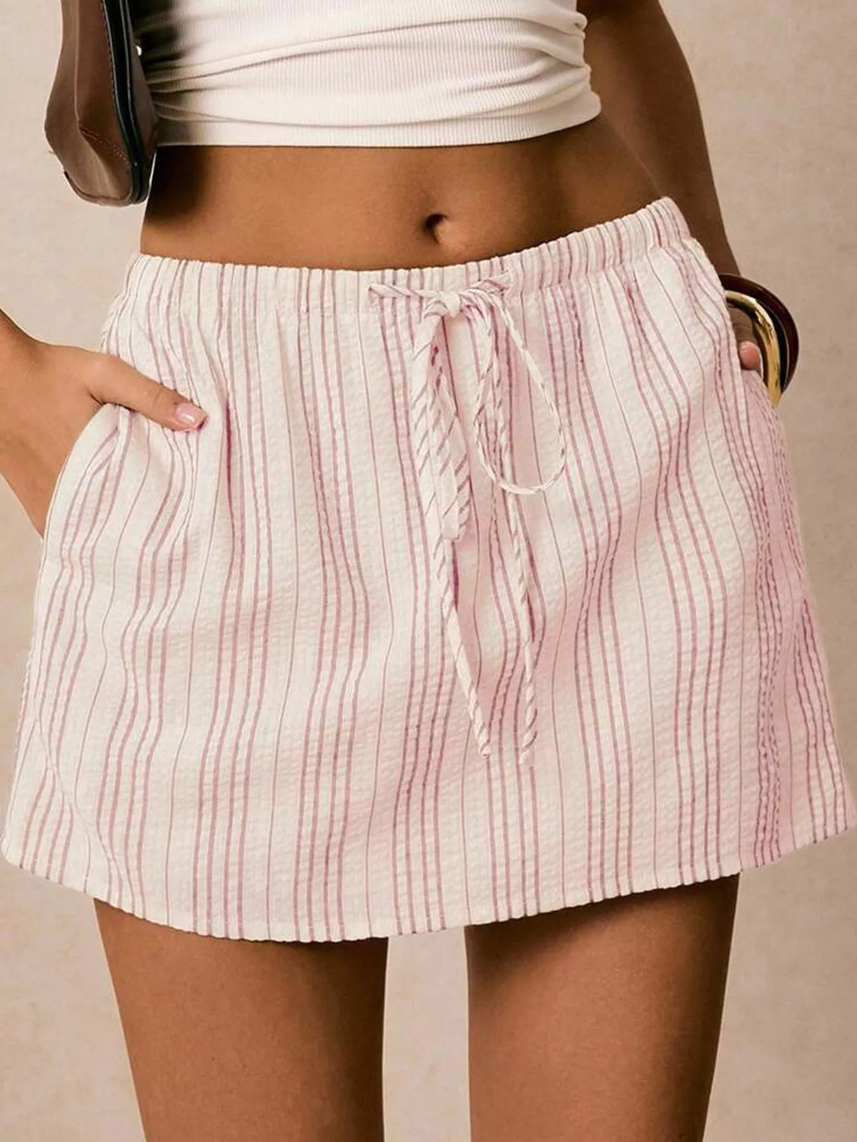 Striped Drawstring Mini Skort