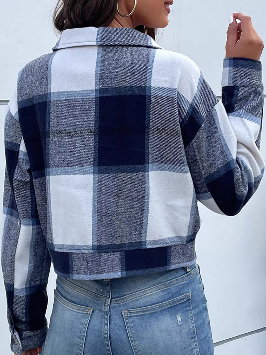 Plaid Button-Front Cropped Jacket