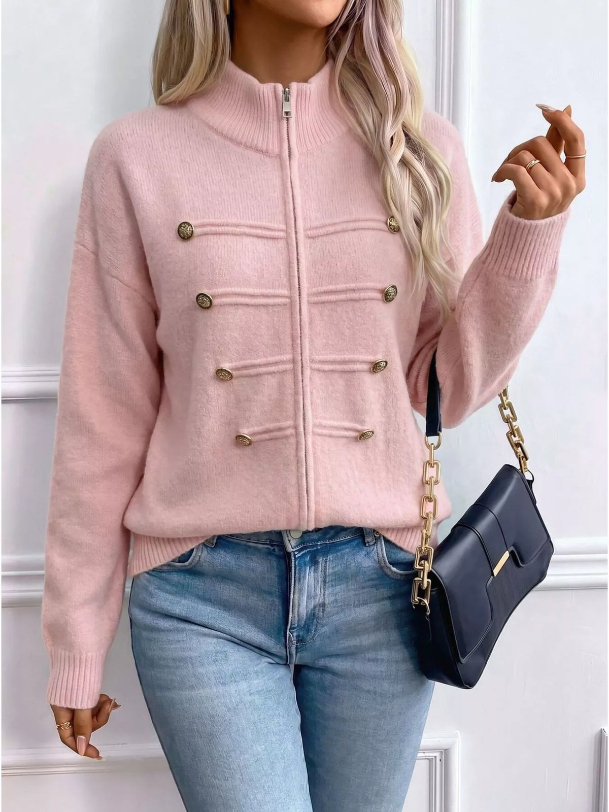 Zip-Up Long Sleeve Cardigan
