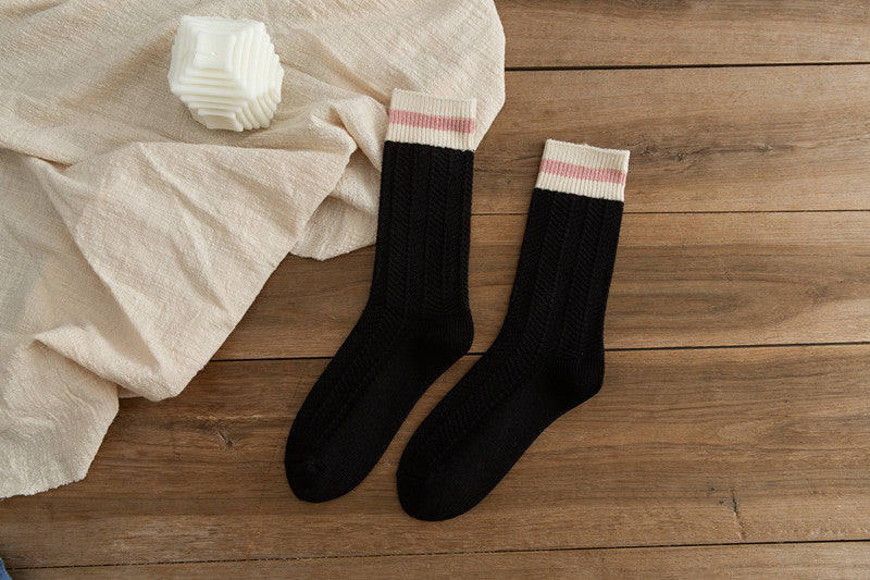Women's Chunky-knit Rabbit-fur Ankle Socks Mid-calf Length