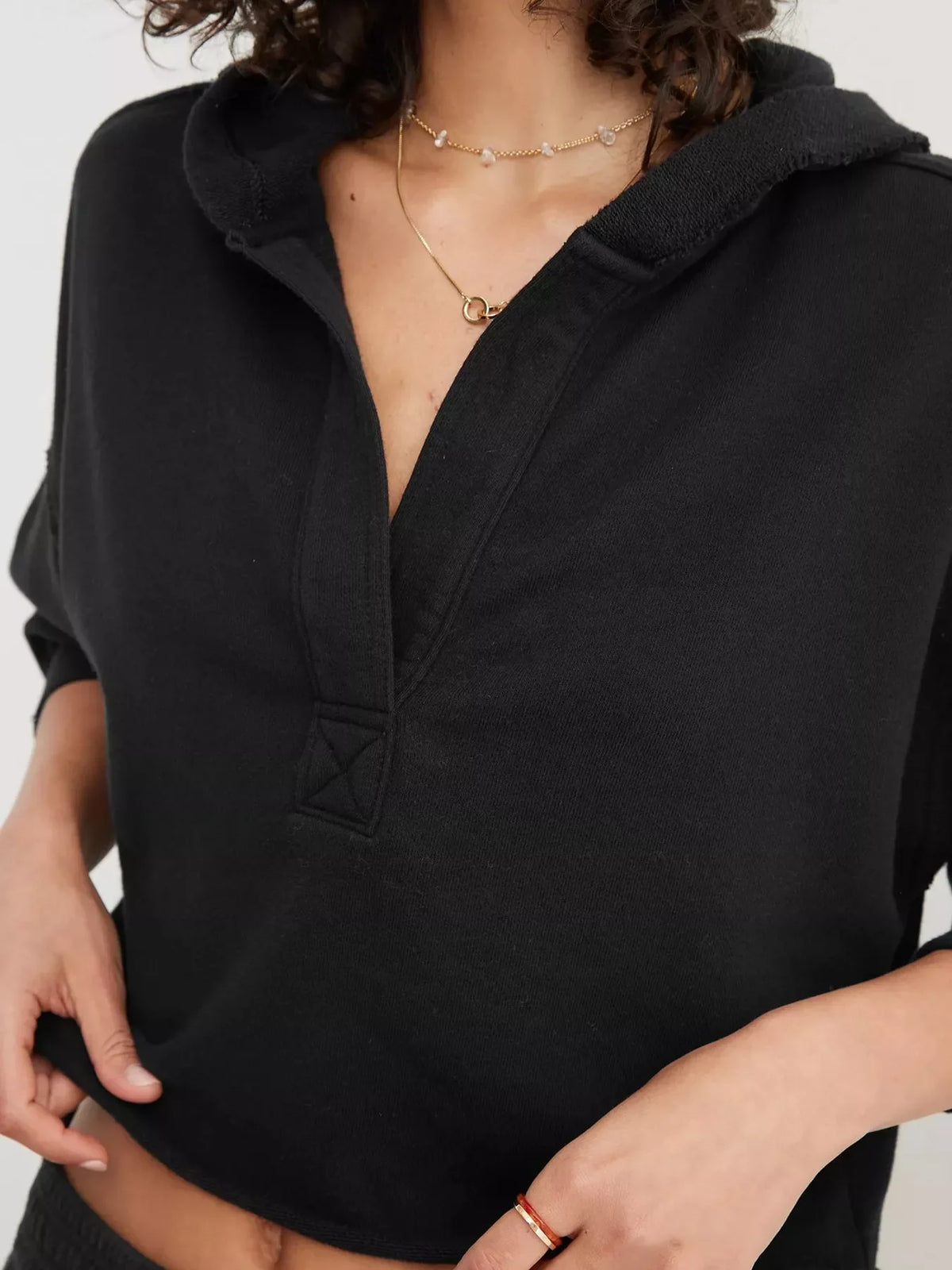Dropped Shoulder Cropped Hoodie