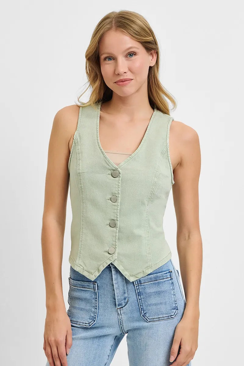 V Neck Button Down Vest