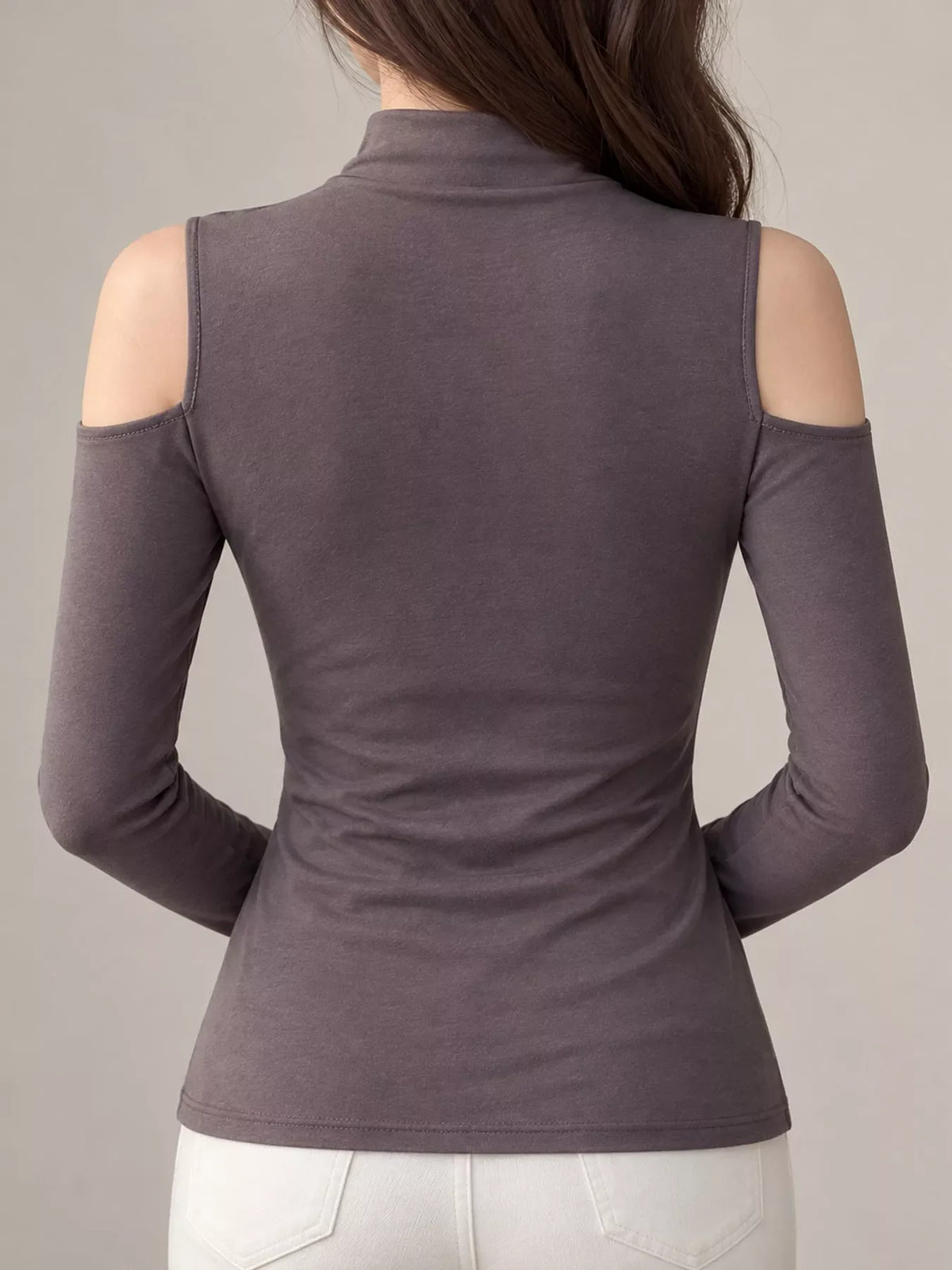 Mock Neck Cold-Shoulder Slim-Fit T-Shirt