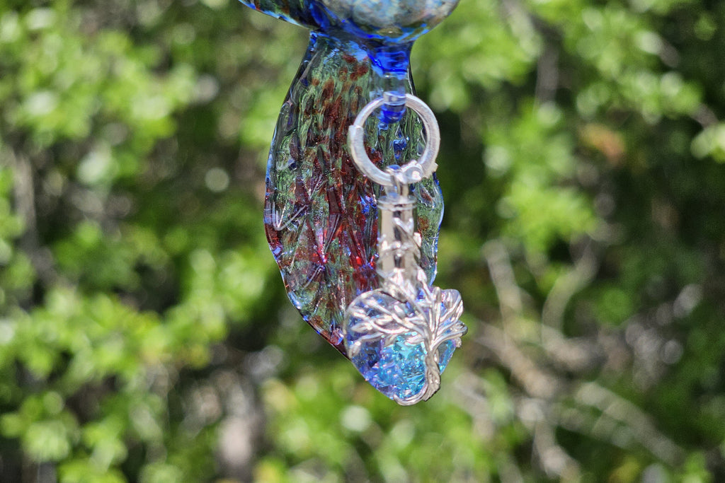 Blue and Red Hummingbird with Crystal Pendant