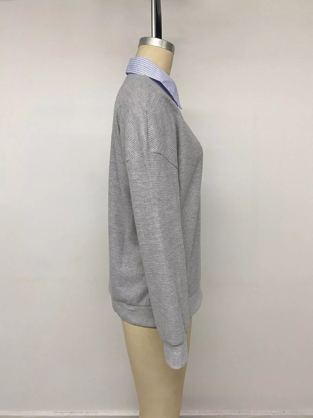 Striped Collar Dropped Shoulder Sweatshirt