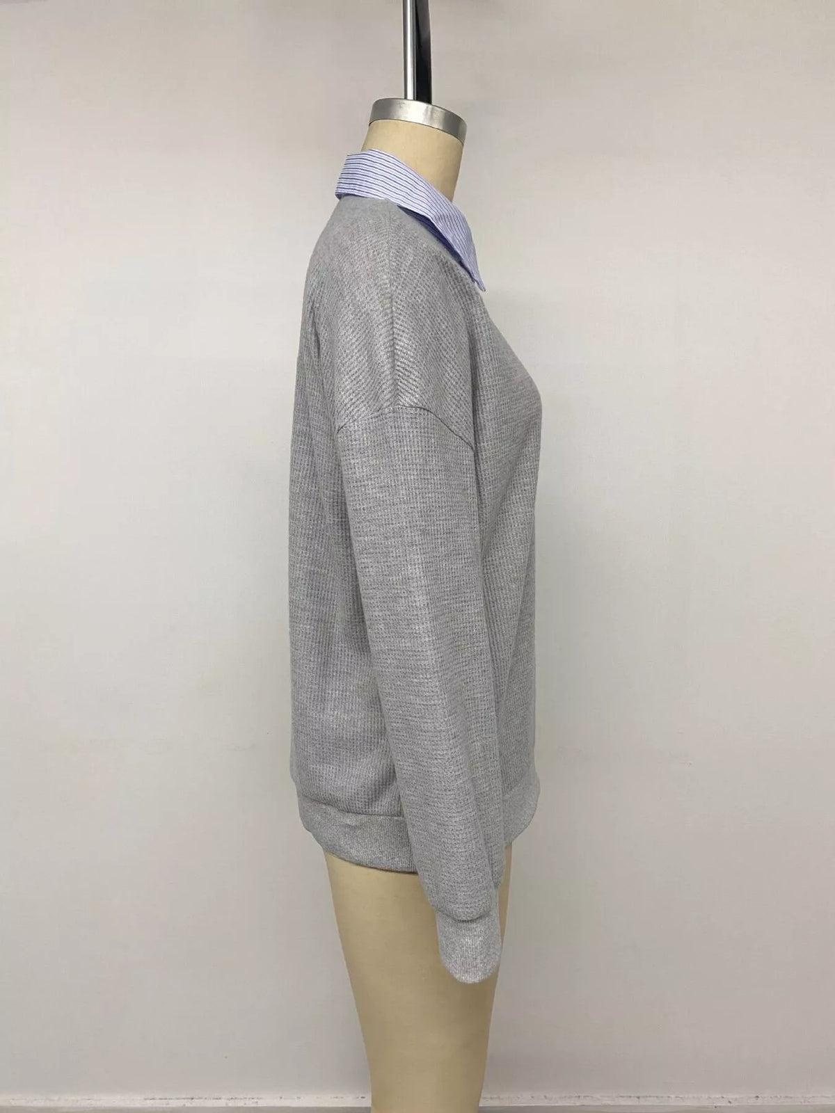 Striped Collar Dropped Shoulder Sweatshirt