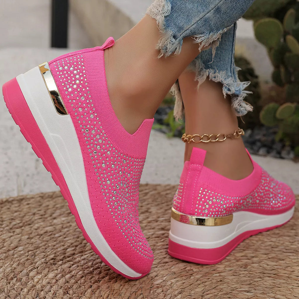 Rhinestone Round Toe Slip-Ons