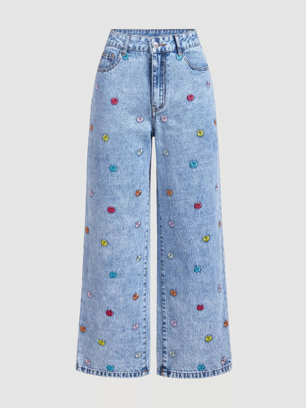 Embroidered High-Waisted Wide-Leg Jeans