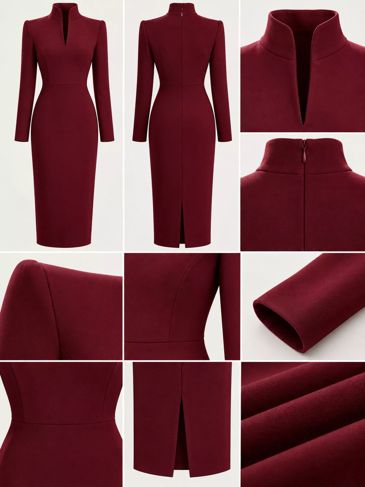 Full Size Stand-Collar Long-Sleeve Midi Dress Plus Size