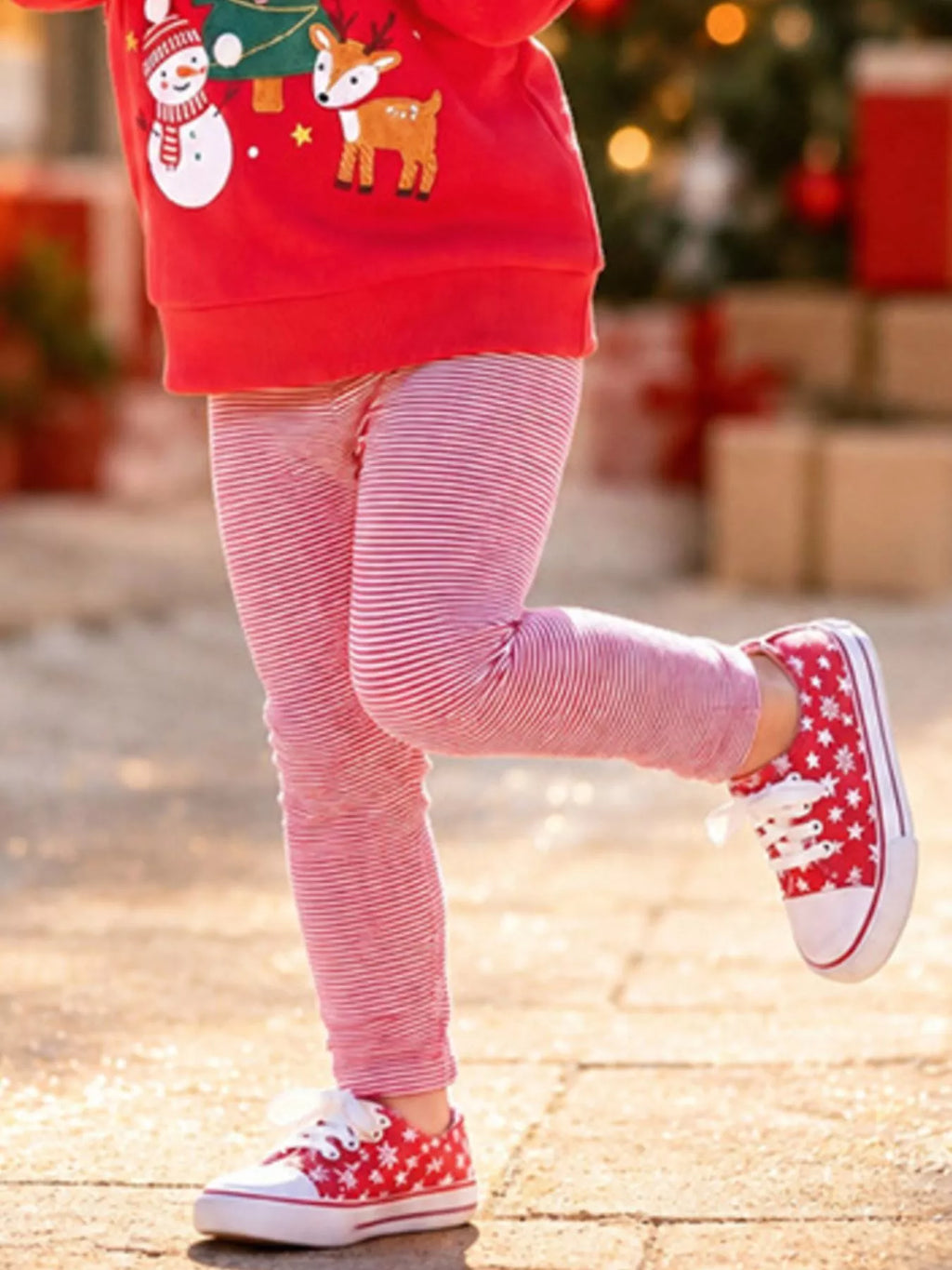 Children's Christmas Themed Sweatshirt and Striped Leggings Set